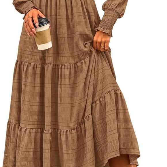 Women's Fall Dresses 2025 Puff Long Sleeve Square Neck Dress High Waist Smocked - Picture 1 of 9